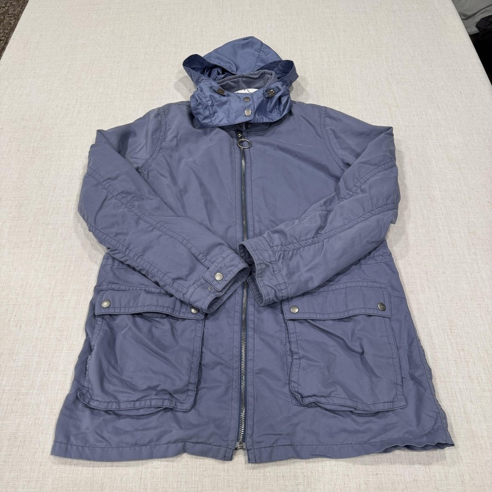 Coach Coat Womens Large Blue Cotton Nylon Hooded Utility Anorak Jacket Pockets